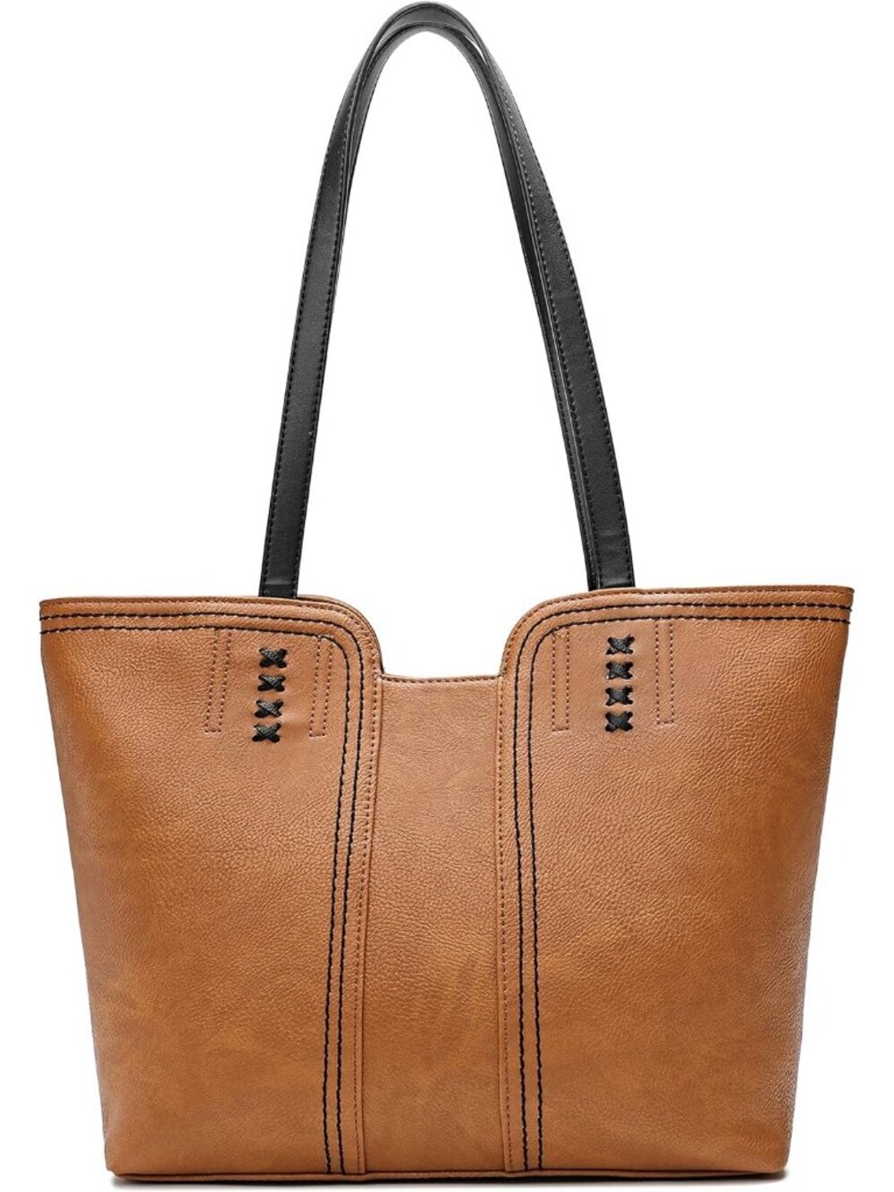 Women's Amber Brown  Vegan Leather Classy Look West Tote Handle Satchel Purse